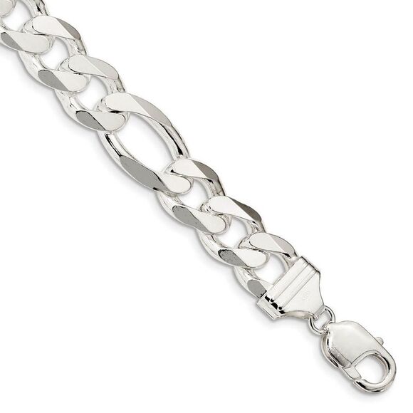 Men's 13.5mm Sterling Silver Solid Figaro Chain Bracelet 9 Inch